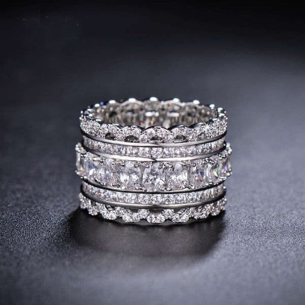 Moissanite Jewelry style wide starry sky unique fashionable hollow lace ring luxurious and high-end floral ring