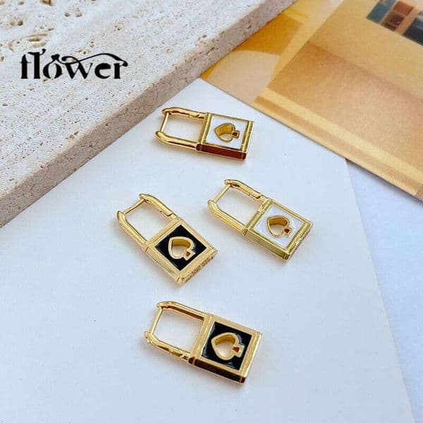 New fashionable light-luxury commuter earrings with colorful enamel inlay and hollow spade-shaped small lock metal design