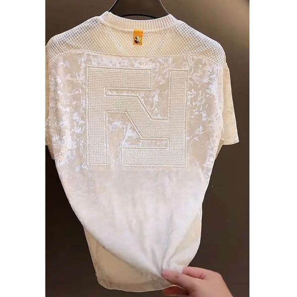 luxury Letter Embroidery Summer New Mesh Trendy Versatile Fashion Ins Short Sleeve Loose Top for Men and Women