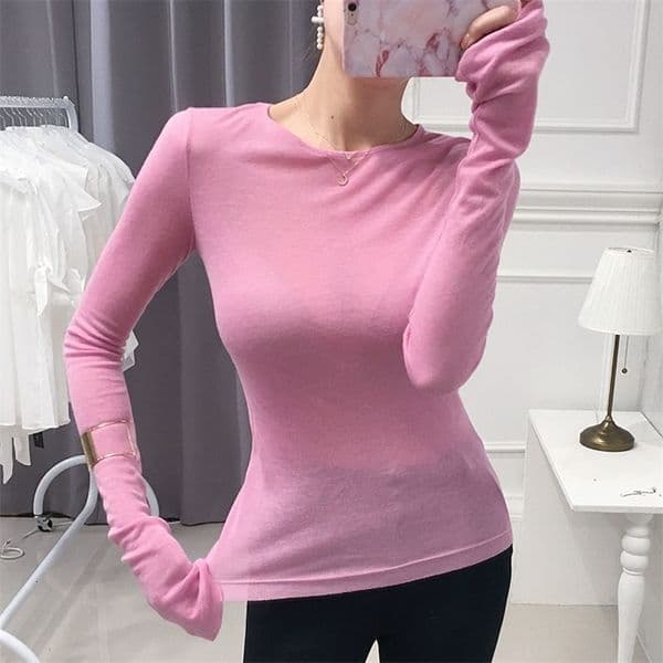 Shintimes Sexy Shirt Women T-Shirt Long Sleeve Korean Style Slim Basic Elasticity Tshirt Top Womens Clothing T Shirt Femme 260316CJBJ