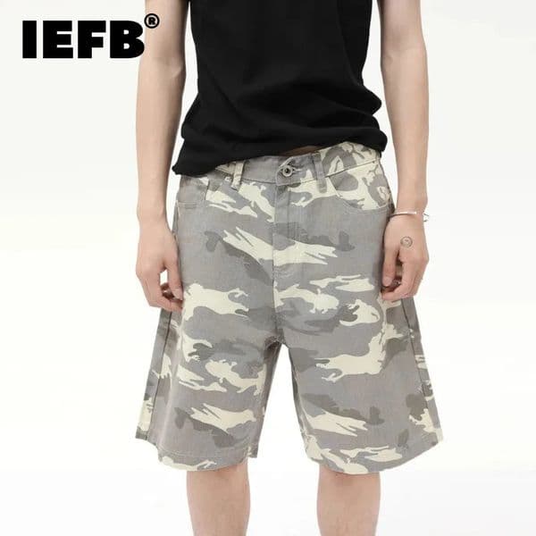 IEFB Mens Wear American Style Camouflage Jorts Loose Wide Leg Casual Pants Versatile Washed Denim Shorts Trendy 9A8588 260321