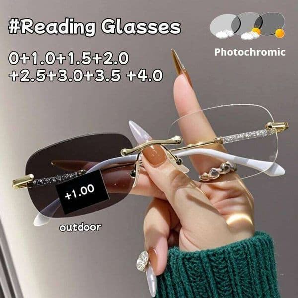 2-in-1 Frameless Color-changing Presbyopia Outdoor UV Sunscreen Cut Edge Sunglasses HD Anti-blue Light Goggles 26Y0327
