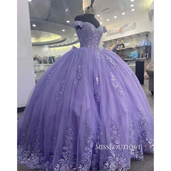 Purple Off Lilac The Shoulder Quinceanera Dress Appliques Birthday Party Gowns Beaded Ball Gown Prom Dresses Vestido De 15 Anos Es Bc18960 1025 D0327