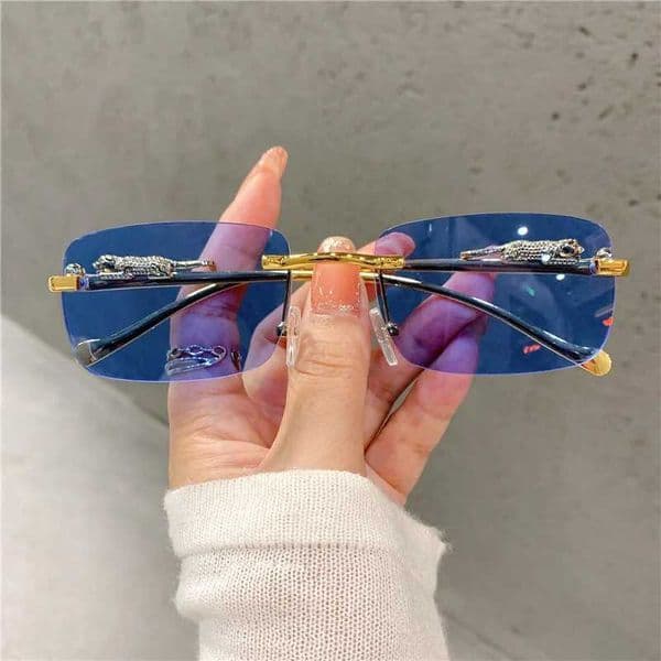 Vintage Sunglasses Rimless Cut Edge Womens Sunglasses Fashion Designer Shades Luxury Golden Leopard Frame Sunglasses