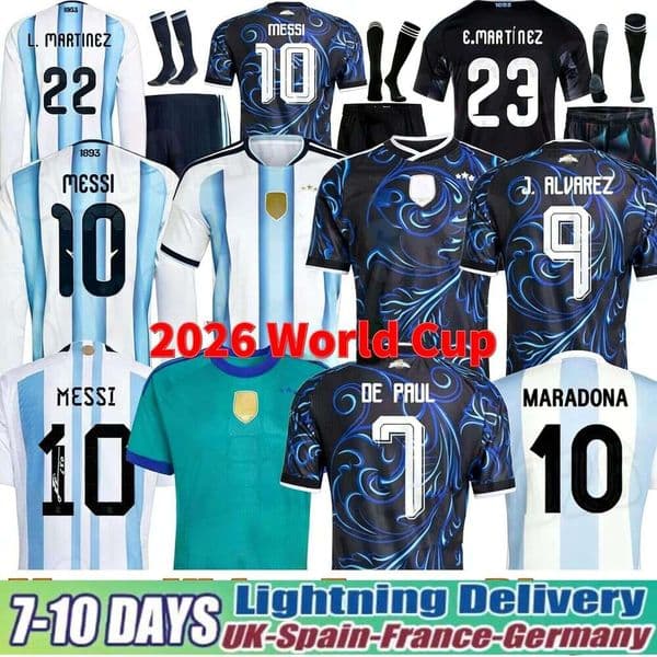 Argentinas Jerseys 2026 World Cup Messi Soccer Jersey Long Sleeves 26 27 GARNACHO DE PAUL Maillot Retro Football Shirts Top Kit Kids Goalkeeper Training Special 50TH