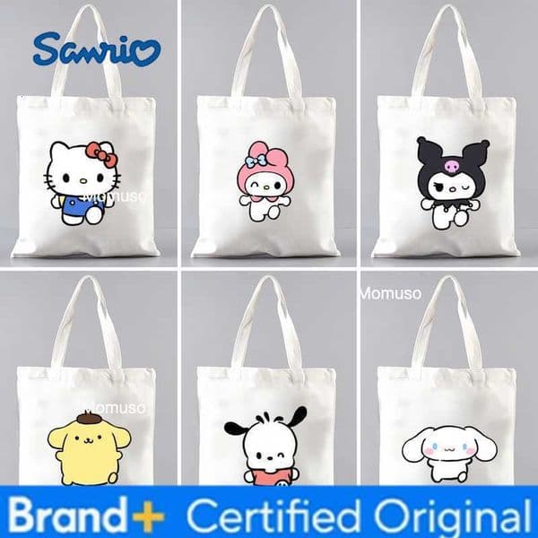 Sanrio Kawaii Kuromi Pom Purin Pochacco Cinnamoroll Anime Printed Casual Shoulder Bag Canvas Tote Large Capacity Portable Handbag H260327
