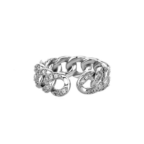 Full Open Unisex Trendy Fashion Accessory Ins Style Personality Hollow Design Cuban Diamond Ring Ear Clip Set