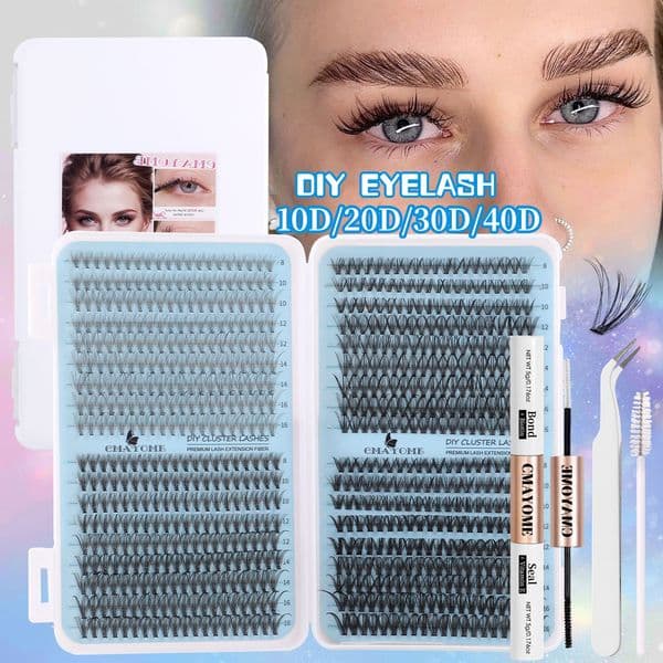 DIY Cluster Lashes Kit with Lash Bond & Seal Thick Fluffy Individual Eyelash Extensions Soft Vivid Handmade Reusable DIY Segmented Lashes D Curled