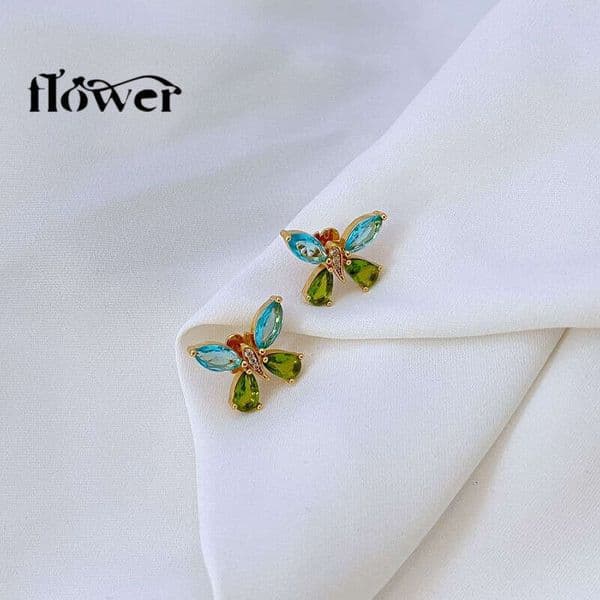 New fashionable commuter sweet and cute light luxury elegant niche design exquisite colorful butterfly earrings