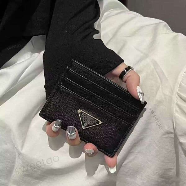 Premium Triangle Accent Saffiano Leather Envelope Card Holder designer card holder For Women Multiple Color Options