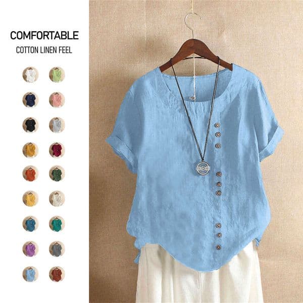 Cross-Border Tops Casual Loose T-Shirts Cotton Linen Plus Size Women's Clothing AMZ Hot Selling