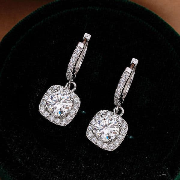 S925 Luxury Square Moissanite Silver Stud Earrings Source Factory Accessories Jewelry Wholesale Live Streaming