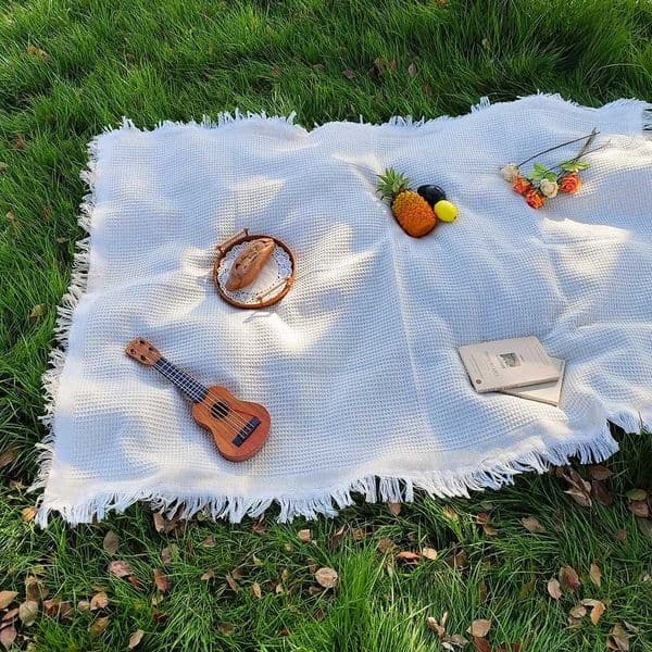 Cotton blend Portable Mat Picnic Mat with Tassel for Outdoor Camping Dustproof Tablecloth Mat Soft Sofa Blankets Camping Parts H260327