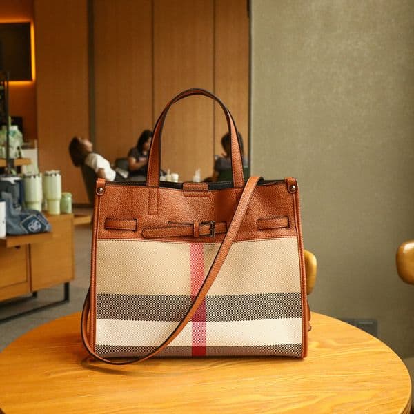 Euro-American fashion genuine leather women's bag, 2026 new style versatile houndstooth large capacity tote bag, handbag, crossbody bag, grid-pattern laptop bag