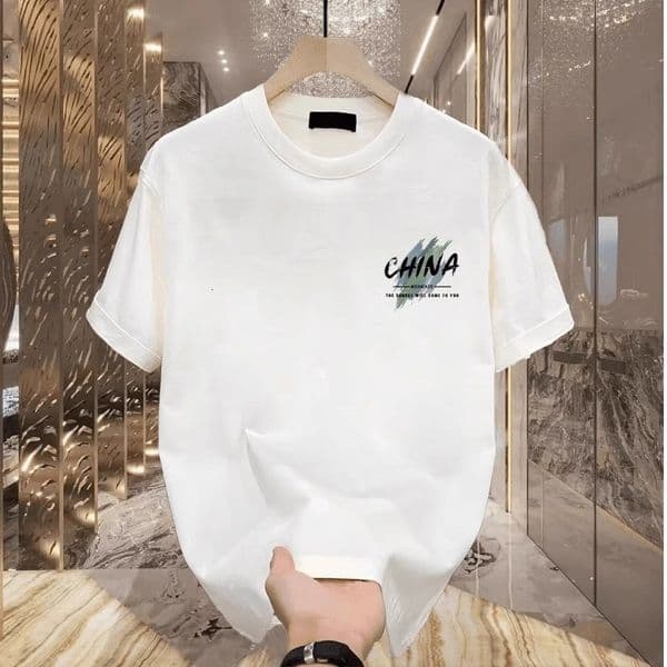 Premium 100% cotton simple letter print white short-sleeve T-shirt for men, new summer trendy loose fit top ins