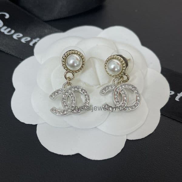 Designer Jewelry cc earrings C zirconia earrings for women pearl round ball earrings channels studs