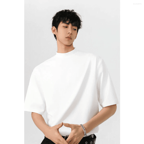 Men's T Shirts Black White Shirt Cotton Short Sleeve Sports GYM Running Fitness T-shirts Tops For Man Mock Neck Casual Tshirt