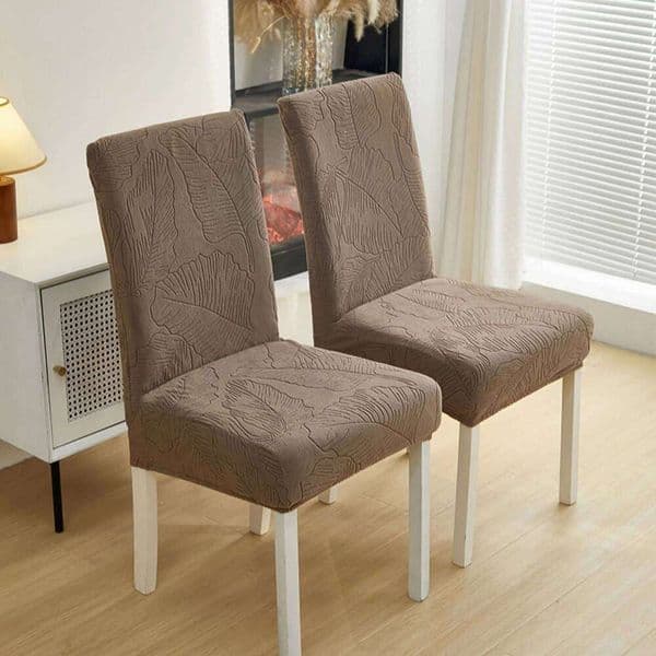 2/4/6 Pcs Natural Art Leaf Vein Jacquard Chair Cover,Stretchy,Soft&Cozy,All-Season,For Holiday/Party Decor,Furniture Protection 26L0327