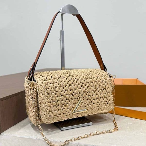 2026 Luxurys Designer New Straw Underarm Leather Handbag Shouder Crossbody Ladies Summer Beach Commute Messenger Bag Purse 27CM