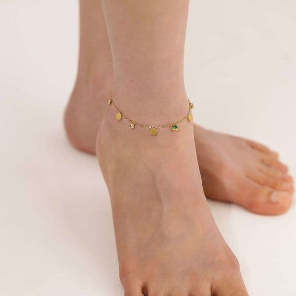 Simple Dopamine Women's Anklet 925 Sterling Silver 18K Gold Colorful Moissanite Elegant Geometric Round Piece Accessories Wholesale Sexy
