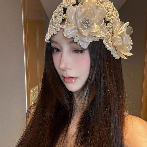 Girls Cute Hats Korean Style Retro Pearl Flower Pullover Hat Featuring Knitted Hollowed Out Hook Cap Bucket 260327