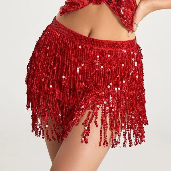 Sexy Sequins Tassel Dancewear Mini Skirt Women Clothes Jupe Femme Belly Dance Skirts Ladies Faldas Performance Stage Bottom Saia 260320