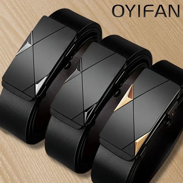 OYIFAN Fashion Mens Belt Genuine Leather Automatic Buckle Ratchet Random Adjustment 260327