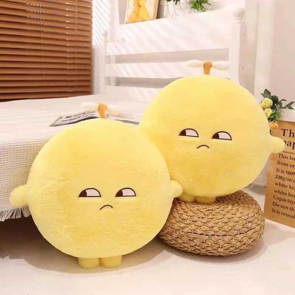 50cm Yellow Lemon Plush Pillow Stuffed Round Fruit Seat Cushion with Arms Legs Disdainful Emotion Plushie Sofa Chair Decor Gift R251210