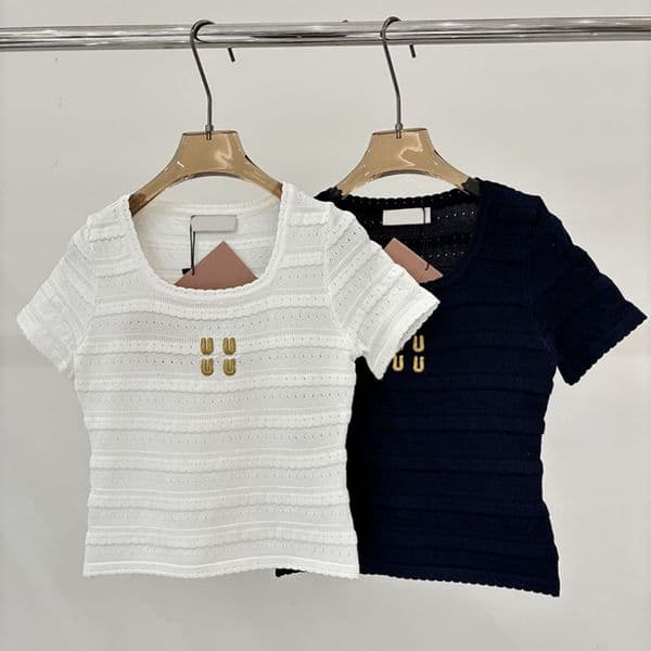 Chic Letter Tees Luxury Hollow Jumper Tops Embroidered Tees Women Elegant Slim Fit T Shirts