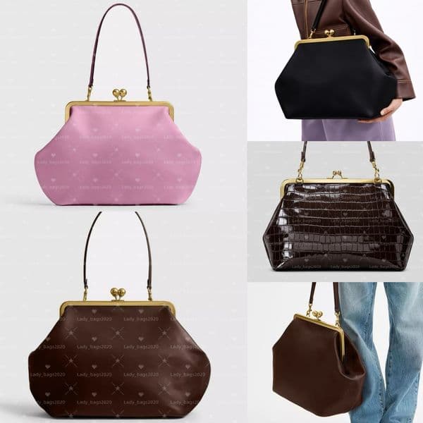 Vintage Kiss Lock Clip Bag Designer Spring Summer Handbags KissLock Bags Large Capacity Tote Lock Square Bag Luxury Leather Clutch Underarm Shoulder Bag For Women