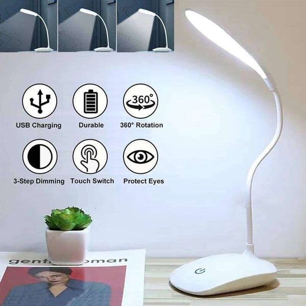Portable USB Rechargeable LED Desk Touch 3 Modes Dimming Table Lamp Eye Protection For Office Bedroom Bedside Reading Light 26L0327