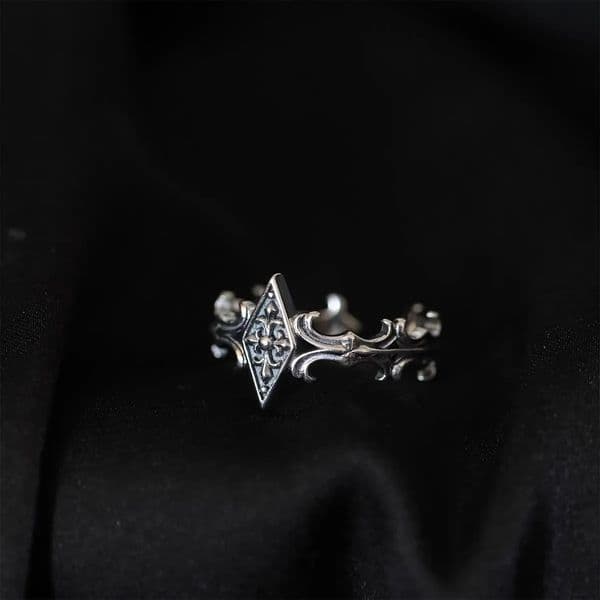 Retro Iris Cross Rhombus Adjustable Open Ring For Men Silverplated Copper Gothic Punk Edgy Jewelry Unisex Accessories Cool Gift 260327