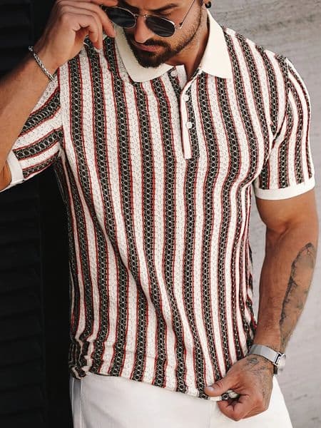 Summer Mens Polo Shirts 2026 Stripe Ice Silk Short Sleeve Cool Touch Breathable Casual Outdoor Polo Shirt for Men 260326