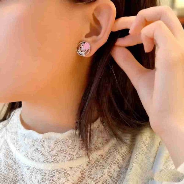 Designer Jewelry cc earrings Pink Star Round Stud Earrings with Rhinestones and Hollow Design Fashionable Earrings channels studs