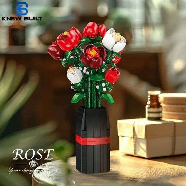 KNEW BUILT DIY Rose Flower Building Blocks with Vase Elegant Floral Decor Gift for Girls Room Office Centerpiece Toys & Better