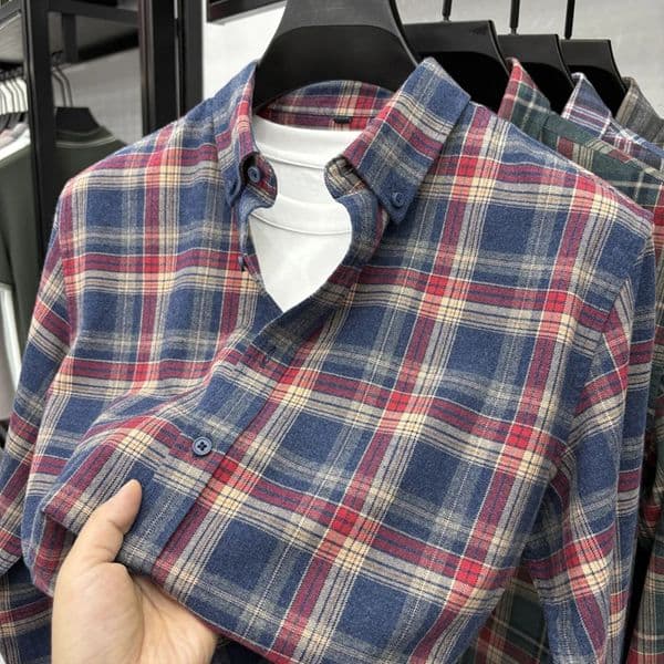 Cotton Brushed Plaid Shirt Autumn and Winter Item Pure Mens Fashionable 260326