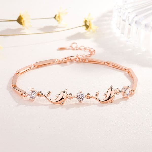 Rose Gold Dolphin Bracelet Female Bracelet Diamond Zircon Dolphin Bracelet Trend Student Fashion Jewelry