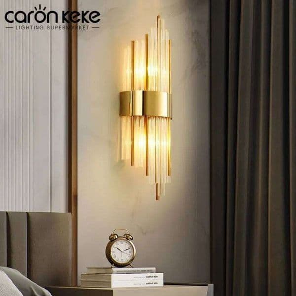 Nordic Glass Crystal Lamp Stainless Steel Decor LED Living Room Study Bedroom Background Bedside Wall Light 26W0327