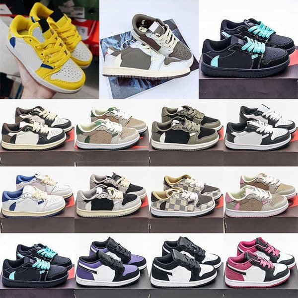 2026 New Kids 1 Basketball Shoes outdoor Designer 1S Low Sneakers Pine Green Game Royal Obsidian Chicago Red Athletic Multi Color Tie Dye Outdoor Children Train