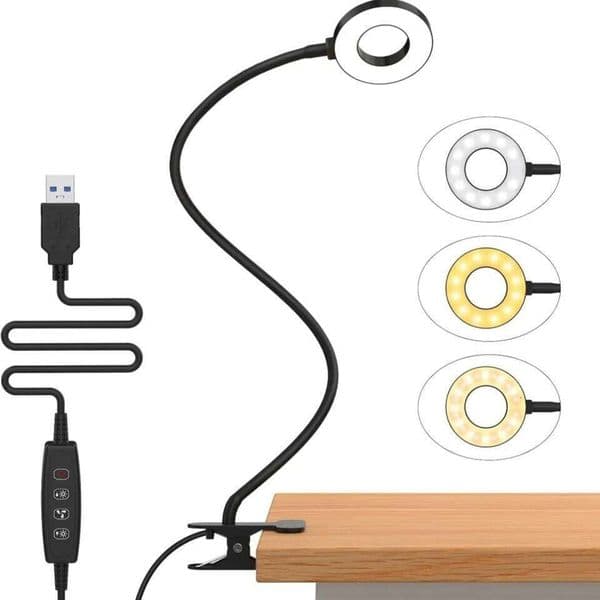 48 LED USB Book Clip Desk Reading Light with 3 Color Mode 10 Brightness Dimmer 360 Flexible Gooseneck Bed Night Lamp 26L0327