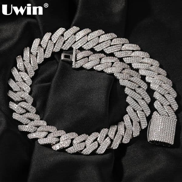 UWIN 20mm Miami Prong Cuban Chain Necklace 3 Rows Micro Pave Iced Out Round Cubic Zirconia Link Fashion Hip Hop Jewelry for Gift 260325