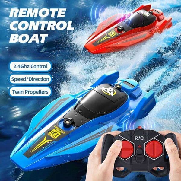 Remote Control Boat Kids and Adults, 25Km/h High-Speed RC Toy with Twin Propellers, Double Motor, Waterproof for Pool/Lake