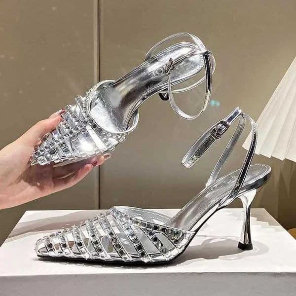 2025 Closed Toe Womens Sandals Rome Party Sandals Women Crystal Ankle Buckle Strap Thin High Heels Shoes Female Z260327