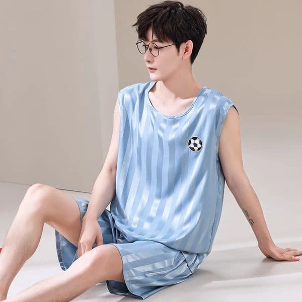 Summer Men Pyjamas Ice Silk Pajamas Set Casual Sleeveless Sleepwear Pyjamas Night Pijamas Plus Size 4XL 5XL Home Suits 260326