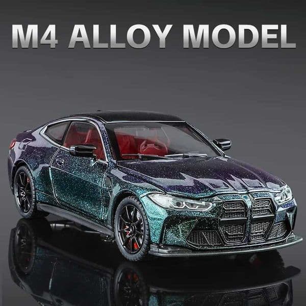 124 Metal Die Cast M4 Sports Car Model Simulation Sound Light Boy Toy Car Home Decor Childrens Birthday Gift Halloween Toys R251209