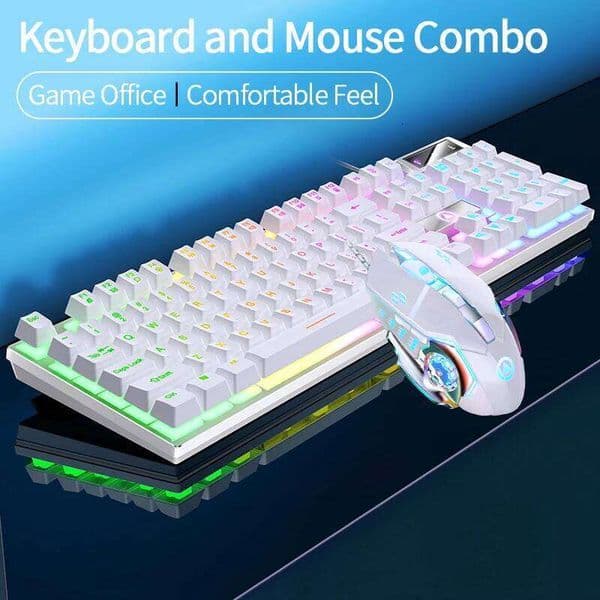 Wired Backlit and Combo USB Ergonomic Mechanical Feel Gaming Office Keyboard Mouse Set for Desktop Laptop PC Home 26L0327