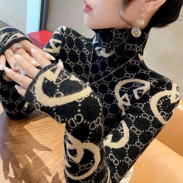 High Collar Knitted Sweater Women's Base Layer Shirt Fashionable Black White Inner Wear Slim Fit Long Sleeve Autumn Winter Mdng260327