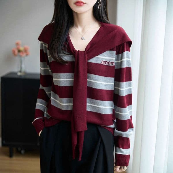 Directly Supplied By The Manufacturer, Women's Loose-Fitting, Stylish, Versatile, Autumn Knit Sweater With A Contrasting Color V-Neck Shawl Cardigan