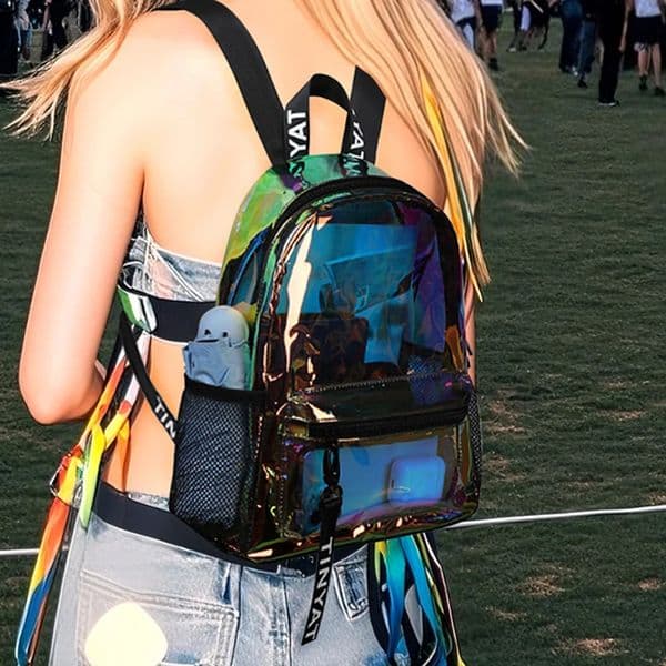 TINYAT PVC Clear Backpacks for Women Stylish Music Festival Water Resistant School Bag ita Bag for Easy Inspection During Travel 260326