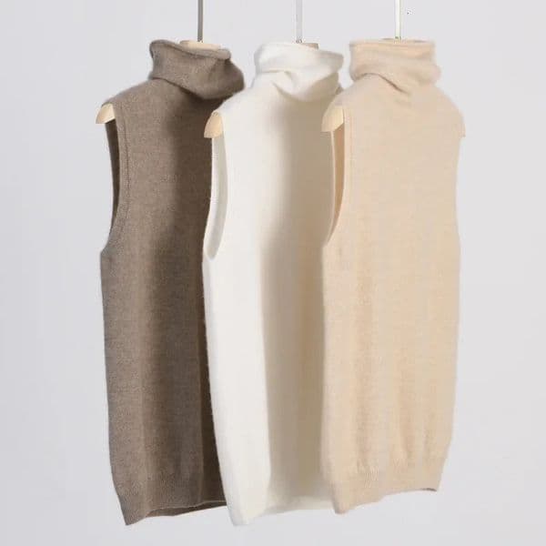 Elegant British Style 100Wool Turtleneck Ladies Sweater Sleeveless Tank Tops 2026 Autumn Slim Soft And Warm Knitted Women Vests 260326